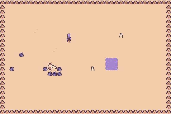 Top-down arena layout from an early build, showing the player character and level obstacles