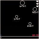 Mathsteroids gameplay showing floating equations to solve amongst asteroids